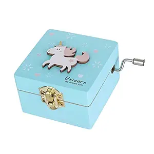 Healifty Wooden Music Box with Unicorn Pattern for Christmas Birthday Valentine's Gift (Random Color Random Pattern)