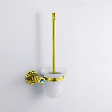 Antique Style Colorful Crystal Decorated Ti-PAD Finish Brass Toilet Brush Holder Rack