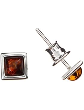 Ohrringe Natur Bernstein von Artisana, kleine quadratische Ohrstecker Fassung 925/000 Sterling Silber
