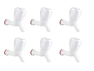 Mr Home White PVC Plastic Bibcock/Water Tap for Kitchen, Bathroom Wash Basins - Set of 6 (1/2