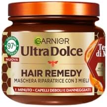 Garnier Ultra Dolce Tesori di Miele, Maschera Riparatrice Per Capelli Danneggiati, 97% Origine Naturale, 1 Minuto di Posa, Senza siliconi, Hair Remedy, 340 ml