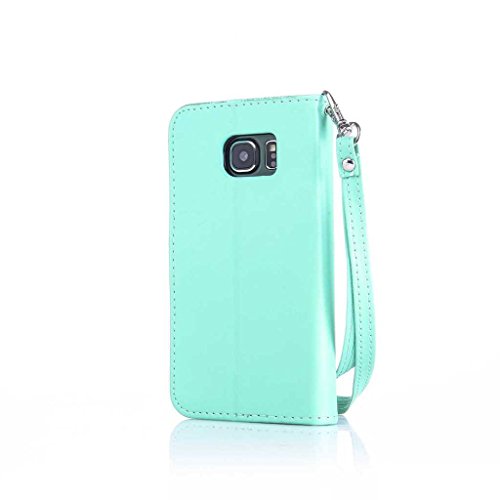 Galaxy S6 Edge Hülle Ledertasche [mit Frei Hartglas Displayschutzfolie], KKEIKO® Schutzhülle PU Leder Tasche Hülle Case für Samsung Galaxy S6 Edge, Wickelfalz Handyhülle mit Bändselloch Standfunktion Karteneinschub und Magnetverschluss, Kratzfeste Lederhülle Flip Wallet (Schmetterling #1) - 3