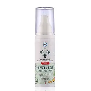 Petlogix Natural Anti Itch & Hot Spot Spray with Tea Tree & Evening Primrose Antibacterial Formula for Pet Dogs Cats Mineral Oil, SLS & Paraben Free, 100ml