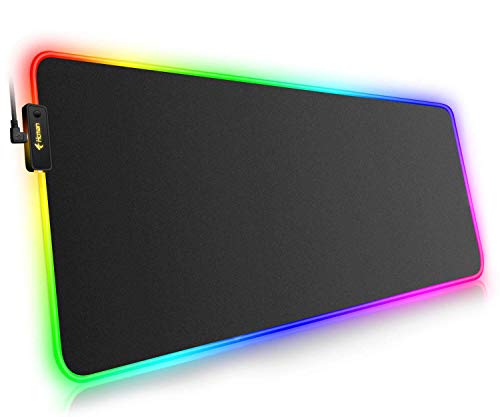 RGB Gaming Mouse Pad Large - Hcman Comfortable LED Lighting Big Soft Computer Keyboard Mice Mat for Gamer, Waterproof Mousepad (Black)