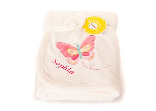Personalised Embroidered Baby Girl's Pink Butterfly Pram Moses Basket Blanket