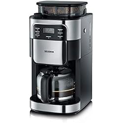 SEVERIN Cafetière avec Broyeur, Pour Café en Grains et Café Filtre, Fonction Programmable, Arrêt automatique, 10 Tasses, KA 4810, Inox/Noir