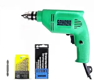 SAURAN Heavy Duty Reverse Forward Drill Machine With 18 pcs Drill Bit Set Pistol Grip Drill (10 mm Chuck Size)