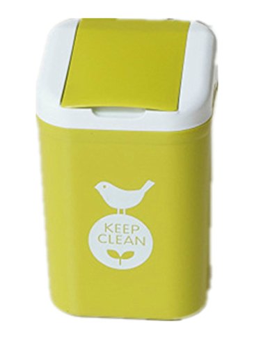 Moolecole Creative Green Cute Bird Plastic Trash Bin Table Office Desk Mini Dustbin Trash Can With Cover