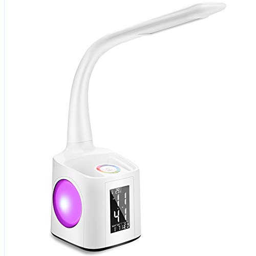 Preisvergleich Produktbild Stifthalter Lampe, Multifunktions 3 Stufen Dimmbare LED Schreibtischlampe mit USB Ladeanschluss Schreibtisch Leselicht mit Uhr, Farbnachtlicht, Touch-Bedienung, Stifthalter, Thermometer, Kalender
