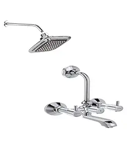 CERA Quarter Turn 2-in-1 Chrome Finish Brass Water Mixer with Overhead Shower and Shower Arm, Small