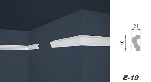10 Meter Flachprofil Wandleiste Dekoration Stuckleiste hart 21x40mm, E-19 - 2
