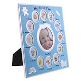 ELECTROPRIME My First Year Baby Photo Frame Birth Baby Boy Keepsake Gift 12 Months Blue