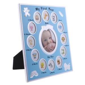 ELECTROPRIME My First Year Baby Photo Frame Birth Baby Boy Keepsake Gift 12 Months Blue