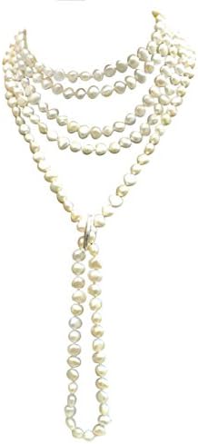 Pearls ParadiseWhite Shanghai style Cultured Freshwater baroque pearl long necklace with no clasp and a sterling silver shortener, presented in an attractive satin silk pouch with a gift card