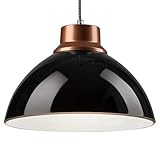 Die richtige Beleuchtung ist ein wichtiges Mittel bei der Raumgestaltung. Eine traumhafte Pendelleuchte aus Glas in edelem Schwarz, mit farblich abgesetzter Halterung in Kupfer. Die einflammige Lampe in Halbkugelform im Vintage Design wirkt stilvoll und elegant.
