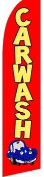 MADE TO ORDER CAR WASH SWOOPER/FEATHER FLAG IN RED INCLUDING POLE + BASE