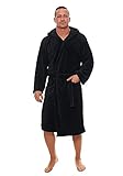 Maschinenwäsche bei 40°C L.E.M.B. Hometrends Herren Damen Bademantel mit Kapuze Morgenmantel Kingston Microfaser Unisex schwarz XL