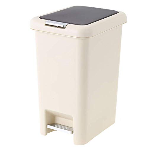 SCJS Cubo de Basura, Cubo de plástico, Prensa de Mano Tipo de Pedal con Tapa de Basura, 8/10/15 / 20L Adecuado para el baño de la Oficina, Sala de Estar, Cocina, Blanco, 20 * 27 * 35 cm