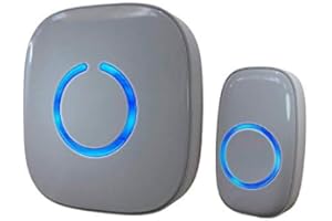 ELAORY Timbre inalámbrico, alcance de 300 m, resistente al agua, kit de timbre con receptor y transmisor, 52 melodías con flash LED (gris)