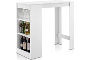 Shally Dogan Tavolo da Bar Alto con 3 Ripiani, Tavolino con Scomparti Laterali, Consolle Pranzo con Mensole, Piano Penisola per Cucina, Casa, Ristorante, Bancone Stretto Industrial (Bianco)