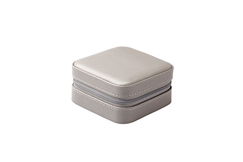 Vlando Kleine Kunstleder Travel Jewelry Box Organizer-Anzeigen-Aufbewahrungstasche für Ringe Ohrringe Halskette (Grau) - 2