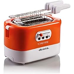 Ariete 159 Grille-pain 2 tranches avec pinces, tiroir ramasse-miettes Blanc/orange
