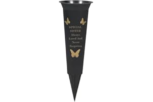 PRIDE HOME & GARDEN PHG Limited Edition Graveside Flower Vase with Personalised Verse | Unique Grave Side Flower Pot | Memorial Gift for Loved One | Durable Plastic Flower Holder | 33 x 11 (Sister Black)