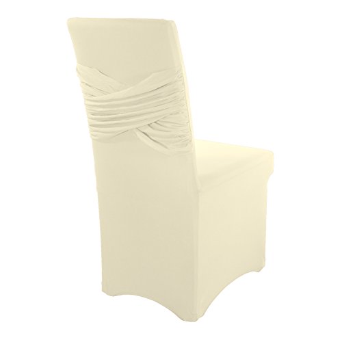 Smartfox Stuhlhusse Stuhlbezug Überzug Strechhusse Spannbezug Mikrofaser mit Schärpe in Creme