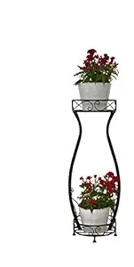 Green Gardenia Iron Bottle Shape 2 Plant Stands/Pot Stand with Metal Planters- White