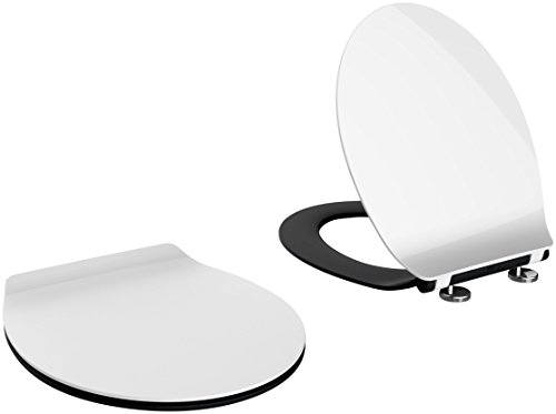 WC-Sitz Schwarz / Weiß Premium Slim *extra dünn* mit Absenkautomatik, zur Reinigung abnehmbar