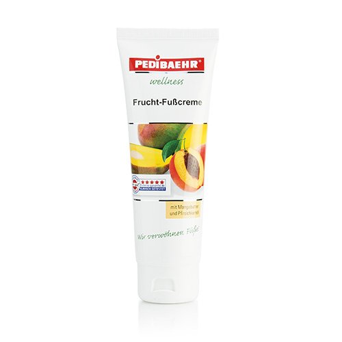 Fußbalsam, Frucht Fußcreme mit Mangobutter und Pfirsichkernöl Fusspflege für jeden Hauttyp, PediBaehr, 125 ml