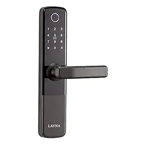 LAVNA L-A24 Smart Door Lock with Bluetooth Mobile App, Fingerprint, RFID Card, PIN, OTP and Manual Key Access for Wooden and Metal Doors (Black)