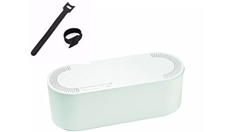 D-Line Cable Tidy Unit Small White bundle with Chunky Reusable Hook and Loop Velcro Cable Ties – 1 Pack of 10