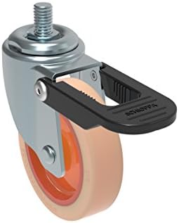 Schioppa L10 Series, GLEFD 310 Citrus Orange FPI, Swivel Brake Caster, 3" (75 mm) Non-Marking Polyethylene Wheel, 90 lbs, 10 mm Diameter x 25 mm Length Threaded Stem