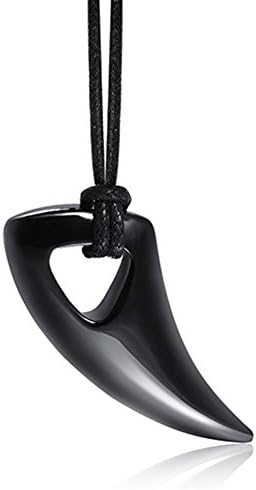 Yorwell Mens Stainless Steel Necklace Wolf Teeth Retro Black Pendant Adjustable Chain