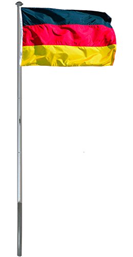 6m Flaggenmast Aluminium Fahnenmast mit Deutschland Flagge 150 x 90 cm + Bodenhülse