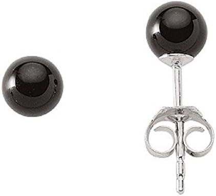 Black silver earrings with gemstone made of onyx, stud earrings with a diameter of 5,4 mm