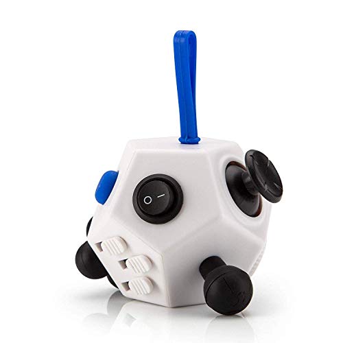 Preisvergleich Produktbild lovigo Amazing Cube - 12 Seiten Anti-Stress-Würfel Stresslöser Konzentration Kinder Erwachsene - Weiß mit türkisen Knöpfen