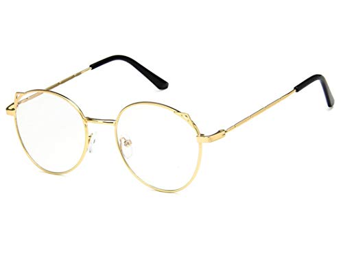 Preisvergleich Produktbild Damen Metall Frame Retro Glasrahmen Katzenohr Ebenenspiegel Dekobrille Klassisches Rund Rahmen Glasses Klare Linse Brille