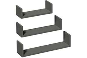 Velano - Półki modułowe, regał ścienny, kompletny zestaw, regał wiszący, systemy regałowe – 3 sztuki, 42/34/26 cm, kolor szary – zestaw 3 półek do kuchni, łazienki, salonu, sypialni - Fus