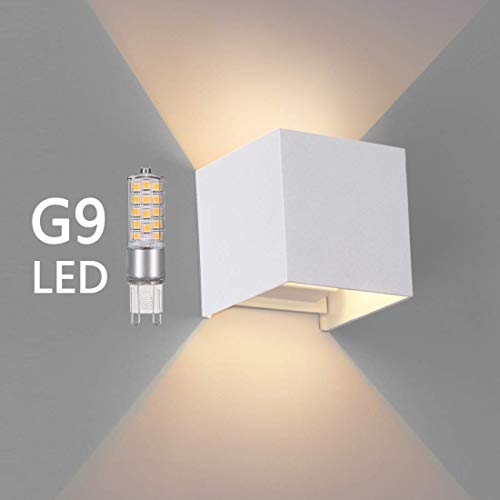 OOWOLF LED Lampada da Parete Esterna di G9 Sostituibile in Alluminio, Applique Moderna IP65 Impermeabile, 3000K Bianco Caldo per Interno ed Esterno, Bagno, Soggiorno, Cucina, Giardino (Bianca)