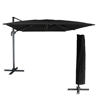 Happy Garden Parasol déporté Molokai rectangulaire 3x4m Noir + Housse