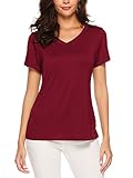 Marke: AMORETU AMORETU Tuniken T-Shirt Damen Sommer Casual Bluse Tops Baumwolle Kurzarm Oberteil, L/DE 40-42, Burgund