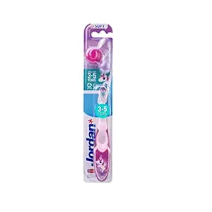Jordan Kids Toothbrush Step 2 -3-5 Years Kids Tooth brush Soft Bristles, BPA Free with a Sand Timer Holder (3-5Years-Sand Holder-Plum)