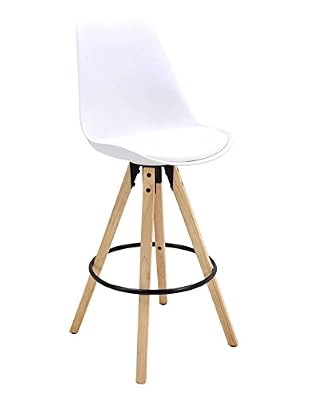 KAYELLES Tabouret de Bar Scandinave CLEO - Chaise de Bar Design piétement en chêne (Blanc)