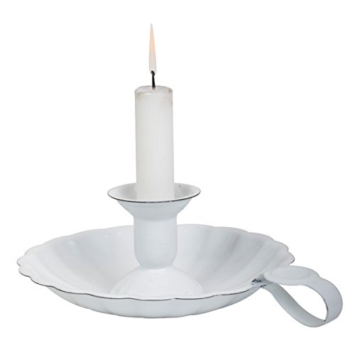 Ib Laursen - Kerzenständer, Kerzenleuchter - Nostalgisch - Emaille weiß gewellte Kante - shabby Chic Vintage