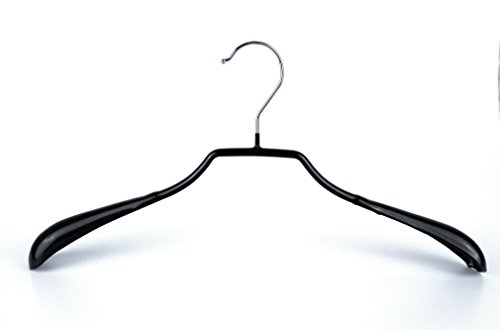 famyShop Metall-Kleiderbügel EXTRA BREITE Auflage, gummiert, beschichtet rutschfest, schwarz, drehbarer Haken, 10 Stück, ca. 46cm x 19cm, auch ideal zum Aufhängen von Übergrößen
