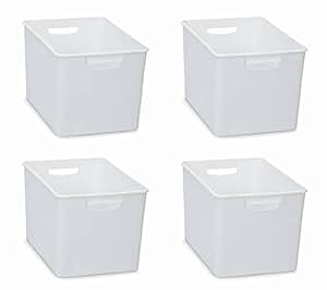 4 Stück XL Aufbewahrungsboxen aus Kunststoff mit zwei Griffen in WEISS