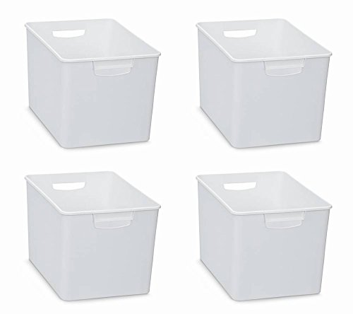 4 Stück XL Aufbewahrungsboxen aus Kunststoff mit zwei Griffen in WEISS (nicht transparent). Maße : 26 x 38 x 24 cm - super geeignet als Sammelbox für Regale, Schränke, u.v.m.