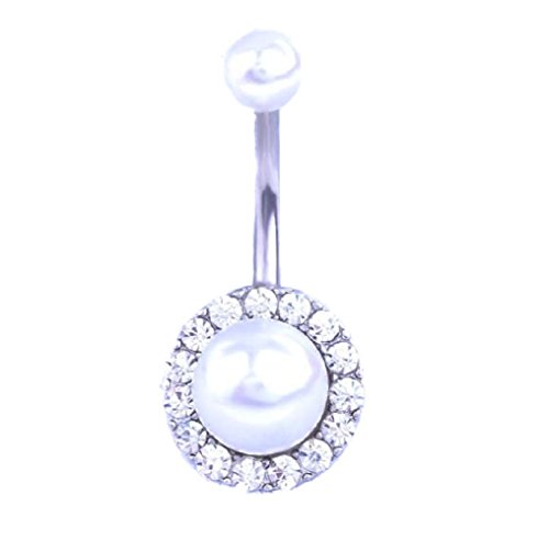 Bauchnabelpiercing aus Chirurgenstahl mit Zirkonia und Kristall Gold/Silber Überzogen (Silber)